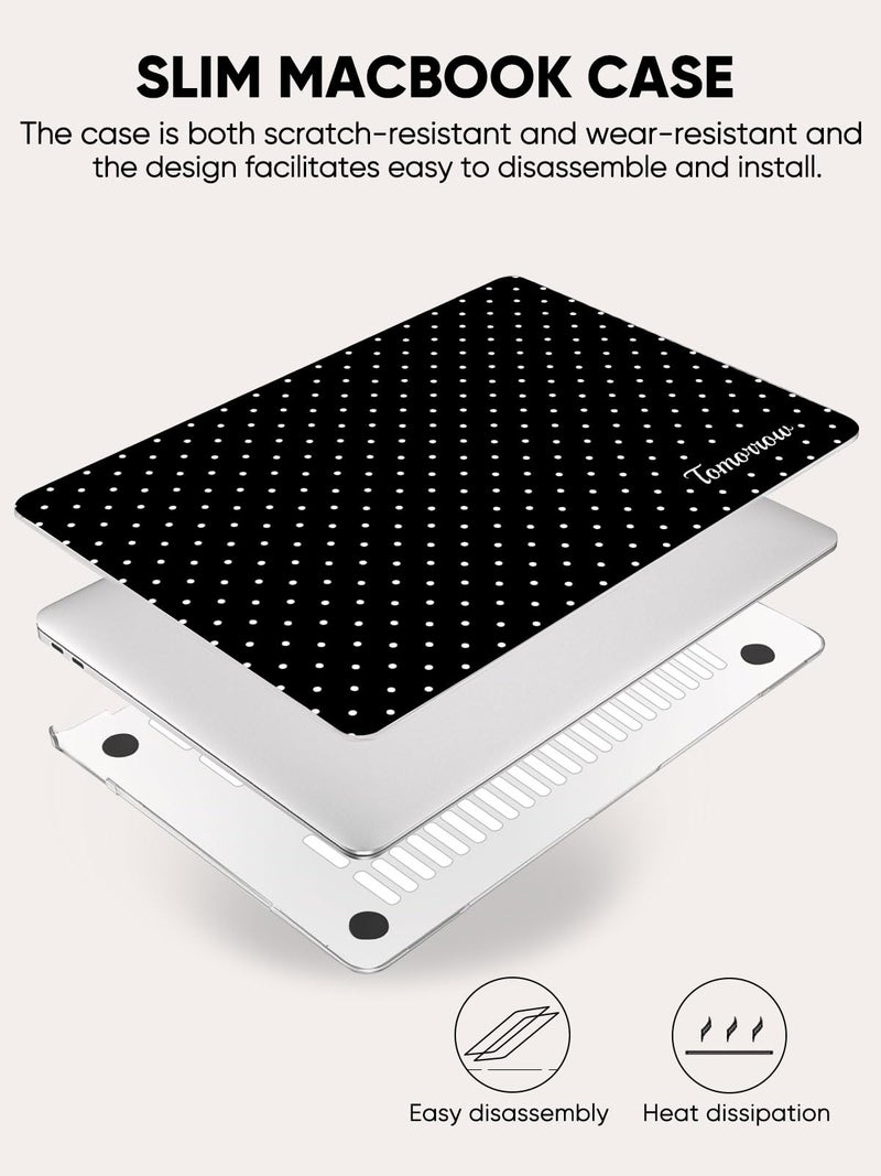 Seorsok Compatible with MacBook Air 13 Inch Case 2022 2021 2020-2018 Release A1932 A2179 M1 A2337 Touch ID,Premium Cream Textured White Polka Dot Plastic Hard Shell Case with Keyboard Cover,Black - Image 5
