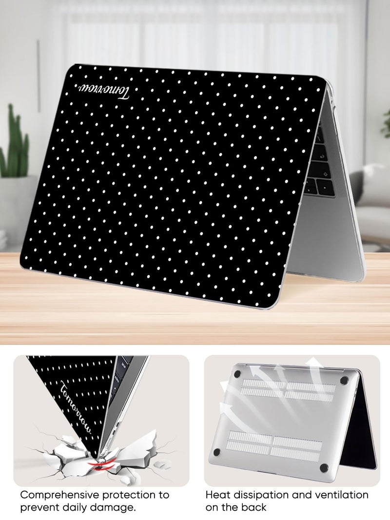 Seorsok Compatible with MacBook Air 13 Inch Case 2022 2021 2020-2018 Release A1932 A2179 M1 A2337 Touch ID,Premium Cream Textured White Polka Dot Plastic Hard Shell Case with Keyboard Cover,Black - Image 4