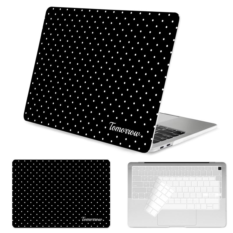 Seorsok Compatible with MacBook Air 13 Inch Case 2022 2021 2020-2018 Release A1932 A2179 M1 A2337 Touch ID,Premium Cream Textured White Polka Dot Plastic Hard Shell Case with Keyboard Cover,Black - Image 1