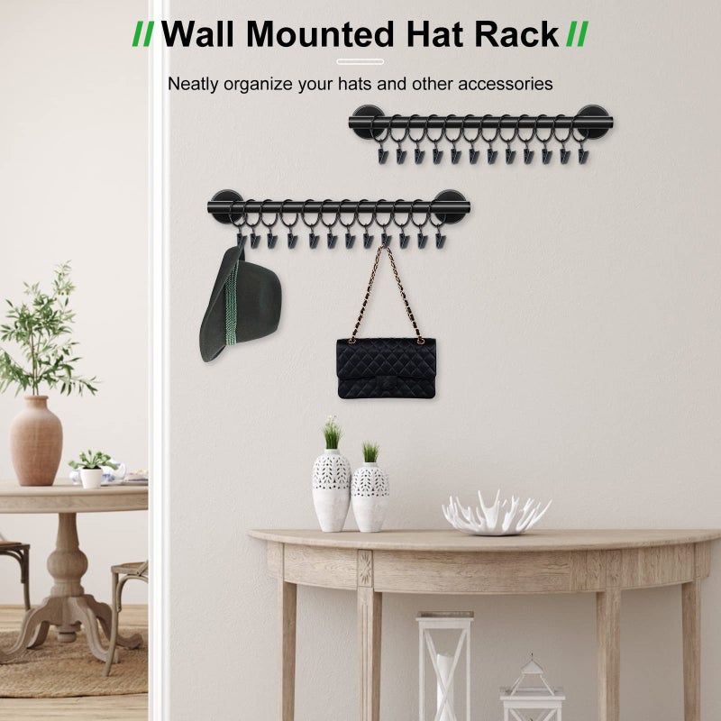 Lunies Hat Rack for Wall with 24 Hooks, Hat Organizer Holder for Baseball Caps, Cap Organizer Hanger, Hat Hanger for Closet, Black Hat Holder with Clips 2 Pack - Image 3