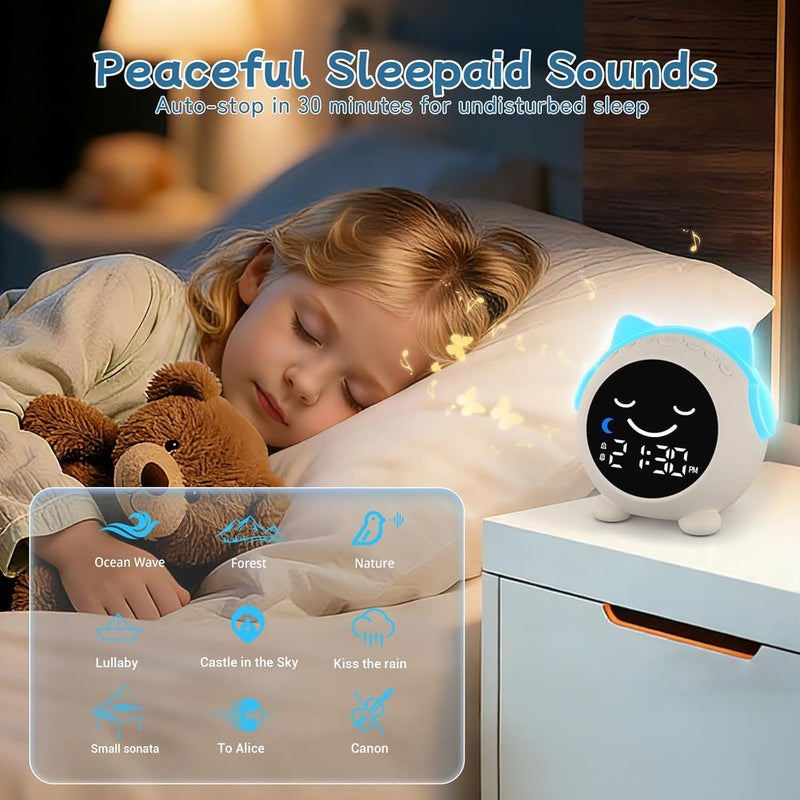 MRSCOZ Kids Alarm Clock for Sleep Training,Sleep Trainer,Ok to Wake Clock,Cute Cat Alarm Clock for Girls Boys Toddler with 10 Night Lights,9 Music Sounds, Auto-Off Timer,Cream White - Image 3