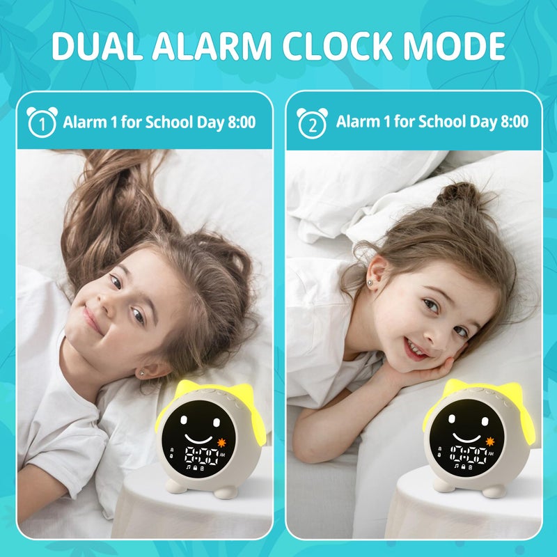 MRSCOZ Kids Alarm Clock for Sleep Training,Sleep Trainer,Ok to Wake Clock,Cute Cat Alarm Clock for Girls Boys Toddler with 10 Night Lights,9 Music Sounds, Auto-Off Timer,Cream White - Image 5