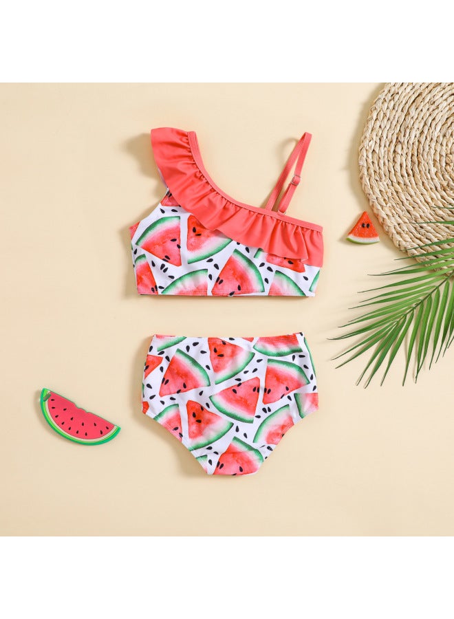 إسكدنيا الفتيات حزام الكتف بي سبليت قطعتين البدلة الفتيات لطيف ملابس السباحة بالجملة-اللون: البطيخ الأحمر- - Image 2