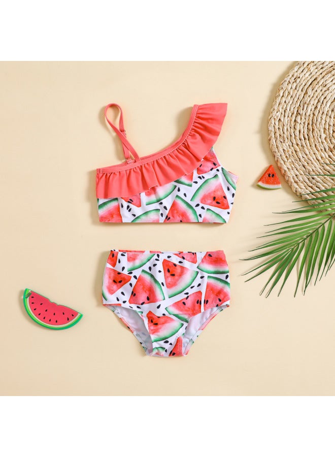 إسكدنيا الفتيات حزام الكتف بي سبليت قطعتين البدلة الفتيات لطيف ملابس السباحة بالجملة-اللون: البطيخ الأحمر- - Image 1