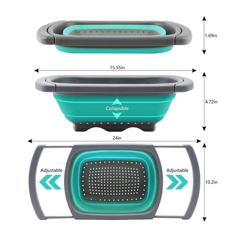 LUVINA Collapsible Colander - Over-The-Sink Silicone Strainer by Kitchen Addicts | Space-Saver, Colorful, Folds to 1/4 Original Size! Extendable Handles, BPA-Free/Dishwasher-Safe (Multicolour) - Image 3