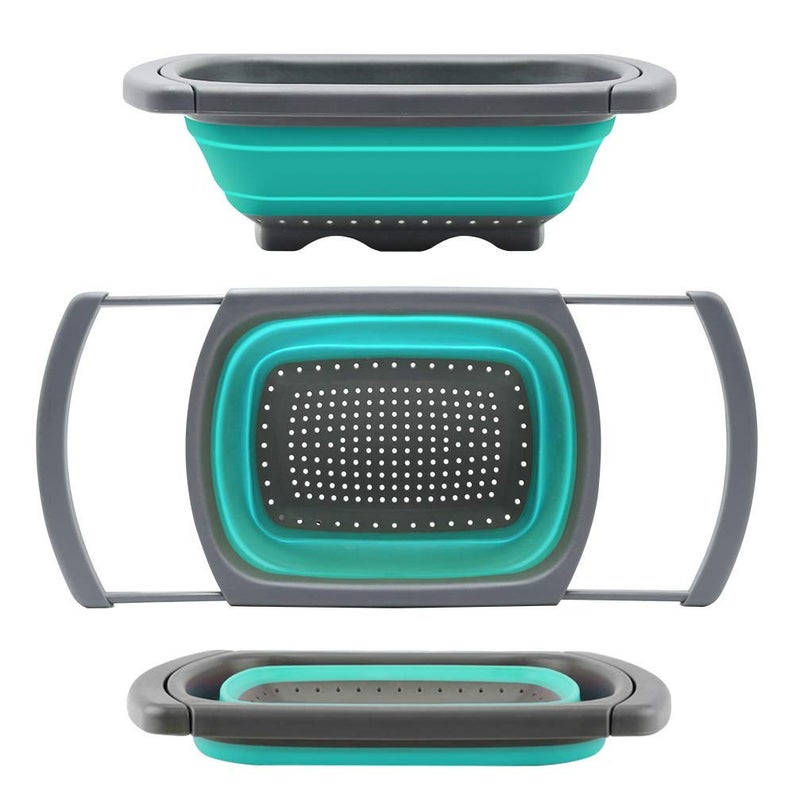 LUVINA Collapsible Colander - Over-The-Sink Silicone Strainer by Kitchen Addicts | Space-Saver, Colorful, Folds to 1/4 Original Size! Extendable Handles, BPA-Free/Dishwasher-Safe (Multicolour) - Image 1