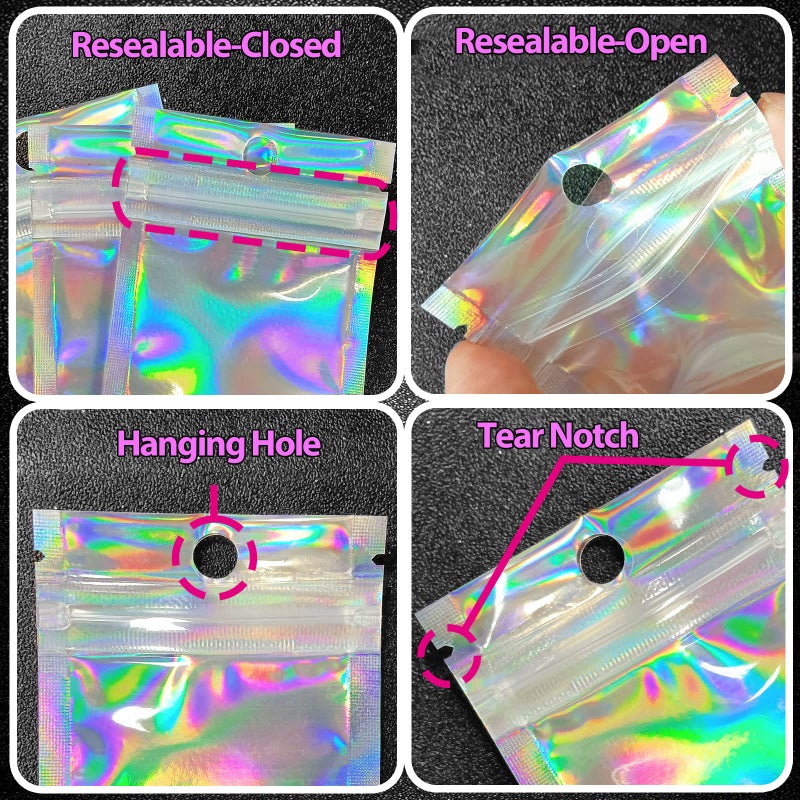 Trunple Smell Proof Bags & Resealable Foil Pouch Bag [100 PCS ] Great for Party Favor Food Storage (Holographic Color, 2.4x5.9") - Image 5