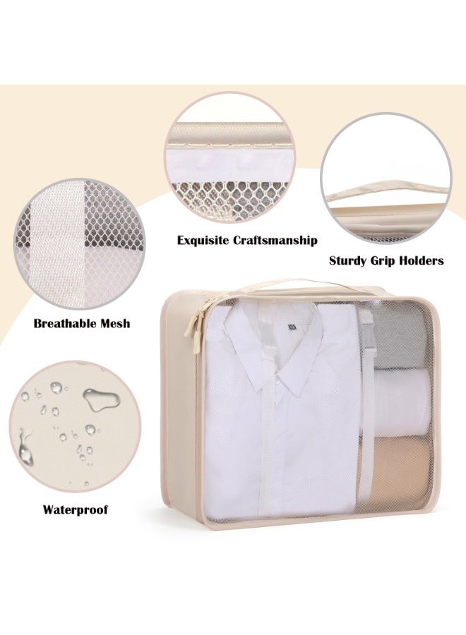 Eowhitu Travel Packing Organizers Set 8 Pieces,Waterproof Travel Bags for Suitcase, Packing Cubes for Storage Luggage, Bra, Underwear and Shoes Pouches 8 Packs-Beign - Image 5