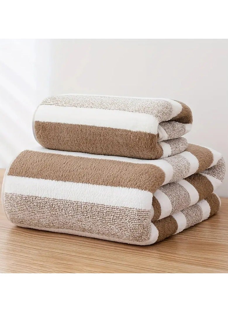 Rozino Plush Towel Set  Ultra-Absorbent, Quick-Dry, Striped Bath and Hand Towel Combo for Bathroom - Image 1