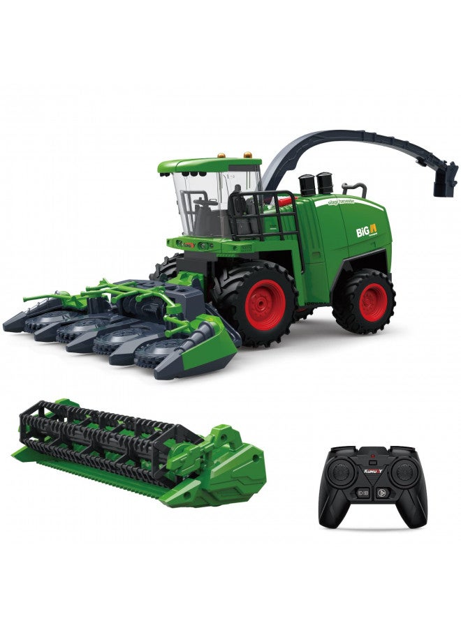 fisca Remote Control Harvester Tractor with 2 Grian Combine Heads, RC Farm Tractor Truck 2.4Ghz Farm Vehicle Toy with Light and Spray for Kids - Image 1