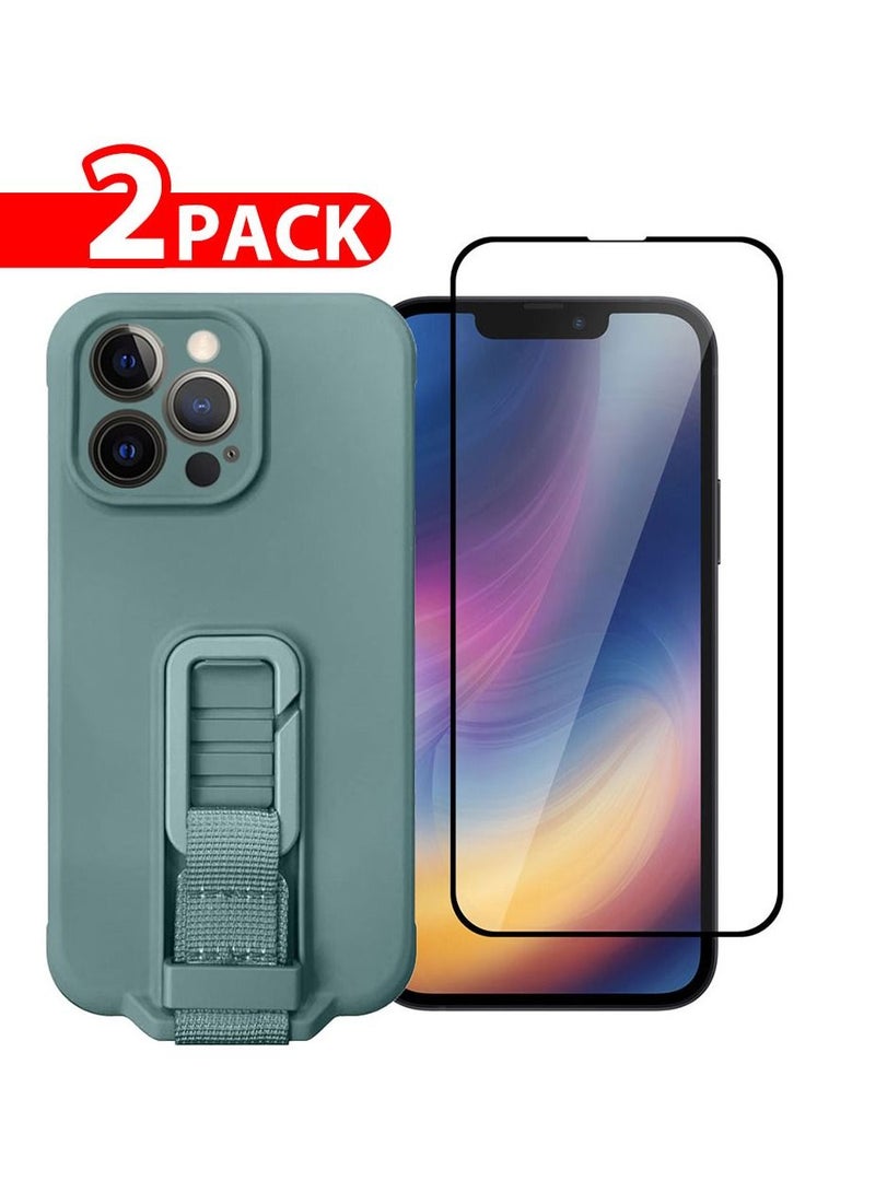 CATANES 2 Pack For iPhone 13 Pro Case Cover And Screen Protector With Strap And Adjustable Grip Case Green - Image 1