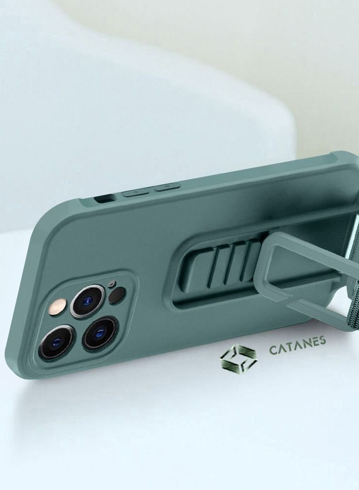 CATANES 2 Pack For iPhone 13 Pro Case Cover And Screen Protector With Strap And Adjustable Grip Case Green - Image 4