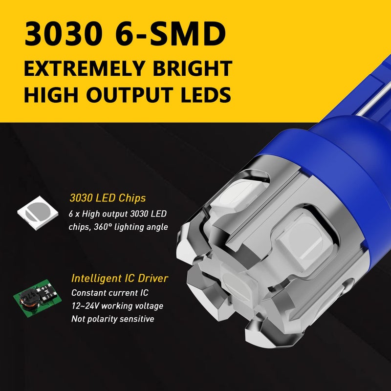 PHINLION 194 LED Light Bulb Blue Super Bright 168 2825 W5W T10 Wedge 6-SMD 3030 Chipsets LED Replacement Bulbs for Car Interior Map Dome Parking Door Courtesy License Plate Lights - Image 2