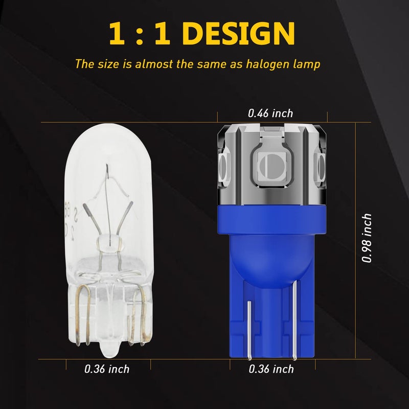 PHINLION 194 LED Light Bulb Blue Super Bright 168 2825 W5W T10 Wedge 6-SMD 3030 Chipsets LED Replacement Bulbs for Car Interior Map Dome Parking Door Courtesy License Plate Lights - Image 4