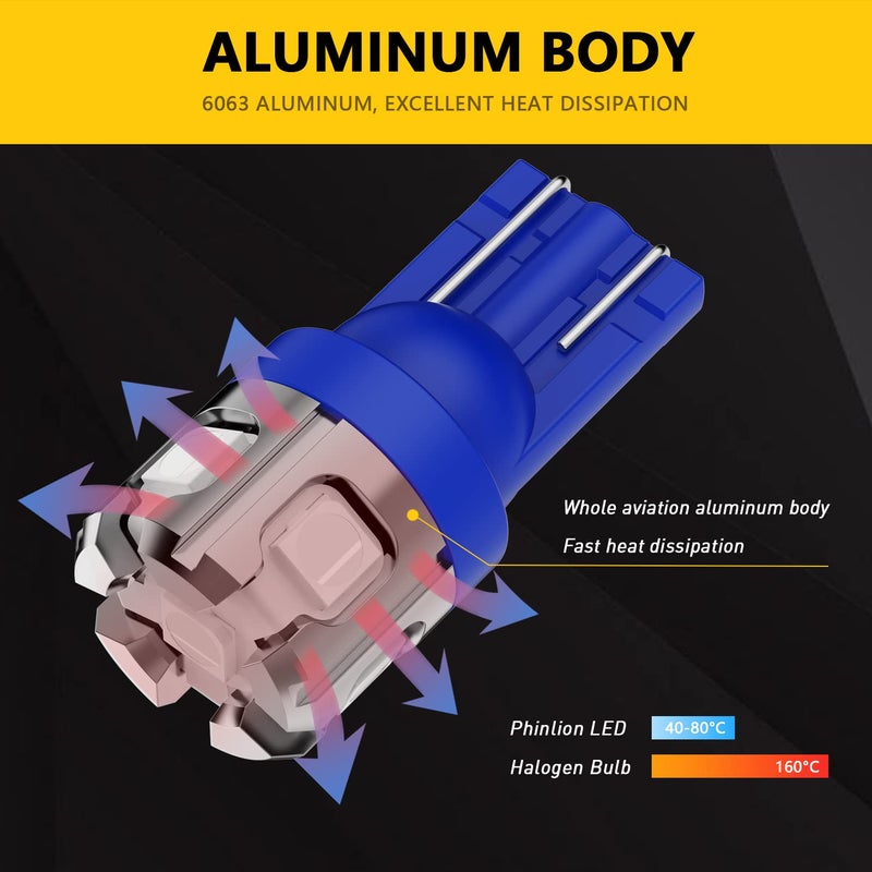 PHINLION 194 LED Light Bulb Blue Super Bright 168 2825 W5W T10 Wedge 6-SMD 3030 Chipsets LED Replacement Bulbs for Car Interior Map Dome Parking Door Courtesy License Plate Lights - Image 3