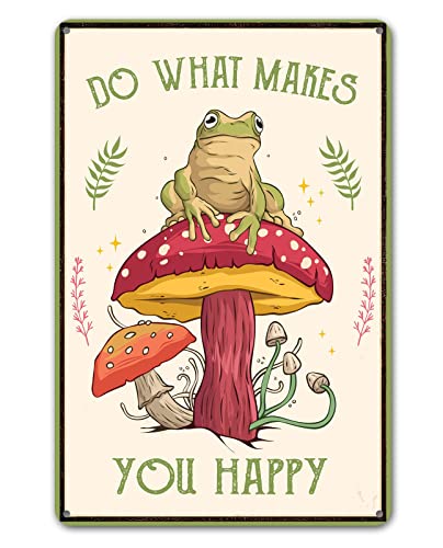 CrazySign Funny Frog Mushroom Decor Metal Sign: Cute Cottagecore & Forest Decor for Bathroom, Kitchen, Bedroom, and Home, 12 x 8 Inch (247) - Image 1