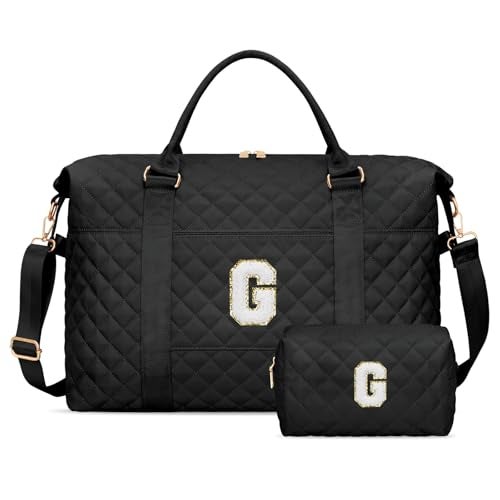 CLOUDWINGS Gifts for Women Initial Travel Duffle Bag Personalized Weekender Overnight Bags Gift for Mom Friend College Girl Graduation TeacherBlackG - Image 1