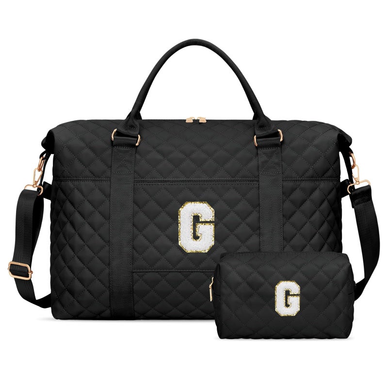 CLOUDWINGS Gifts for Women Initial Travel Duffle Bag Personalized Weekender Overnight Bags Gift for Mom Friend College Girl Graduation TeacherBlackG - Image 2