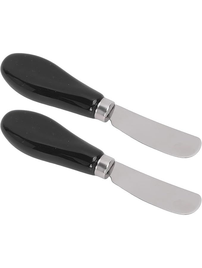 Black Ceramic Handle Butter Knives 2 Pack Stainless Steel Spreaders For Jam Cheese And Family Meals - Image 1