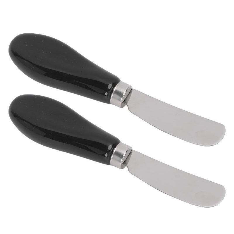 Black Ceramic Handle Butter Knives 2 Pack Stainless Steel Spreaders For Jam Cheese And Family Meals - Image 2