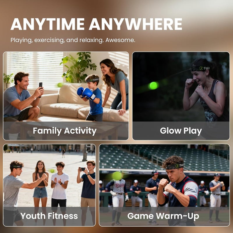 TEKXYZ GlowFlex™ Reflex Ball with Counter App, Glow-in-the-Dark | ® Online Community for Boxing Ball, Ideal for Coordination, Stress Relief, Home Workouts & Fitness | Stocking Stuffer Gift for All Ages - Image 5