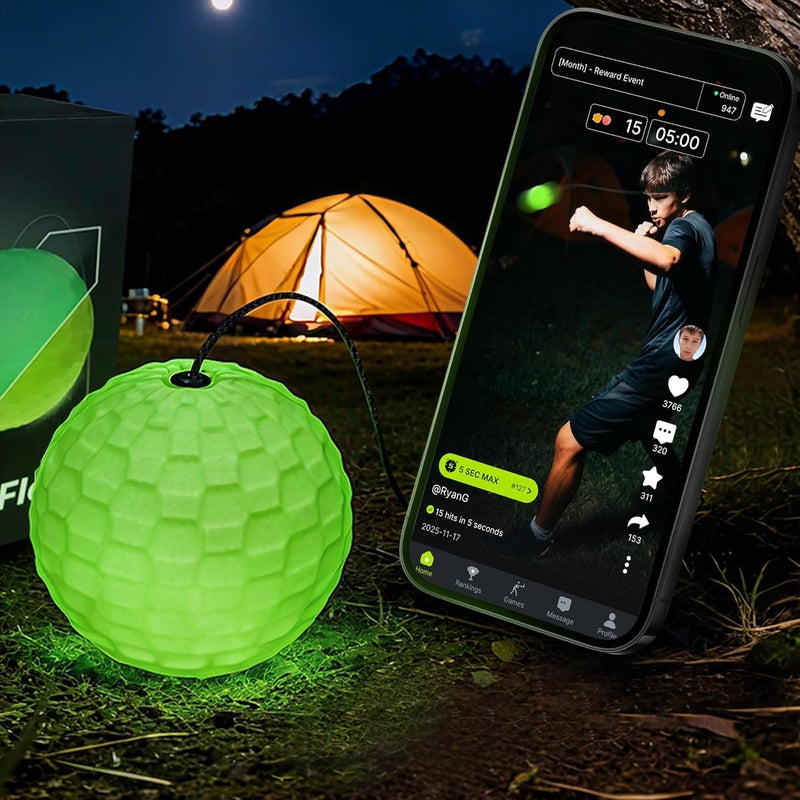 TEKXYZ GlowFlex™ Reflex Ball with Counter App, Glow-in-the-Dark | ® Online Community for Boxing Ball, Ideal for Coordination, Stress Relief, Home Workouts & Fitness | Stocking Stuffer Gift for All Ages - Image 1