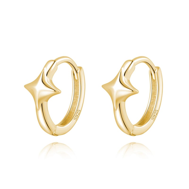 Reffeer 925 Sterling Silver Star Huggie Earrings for Women Teens Star Hoop Earrings Hypoallergenic (B-Gold) - Image 1