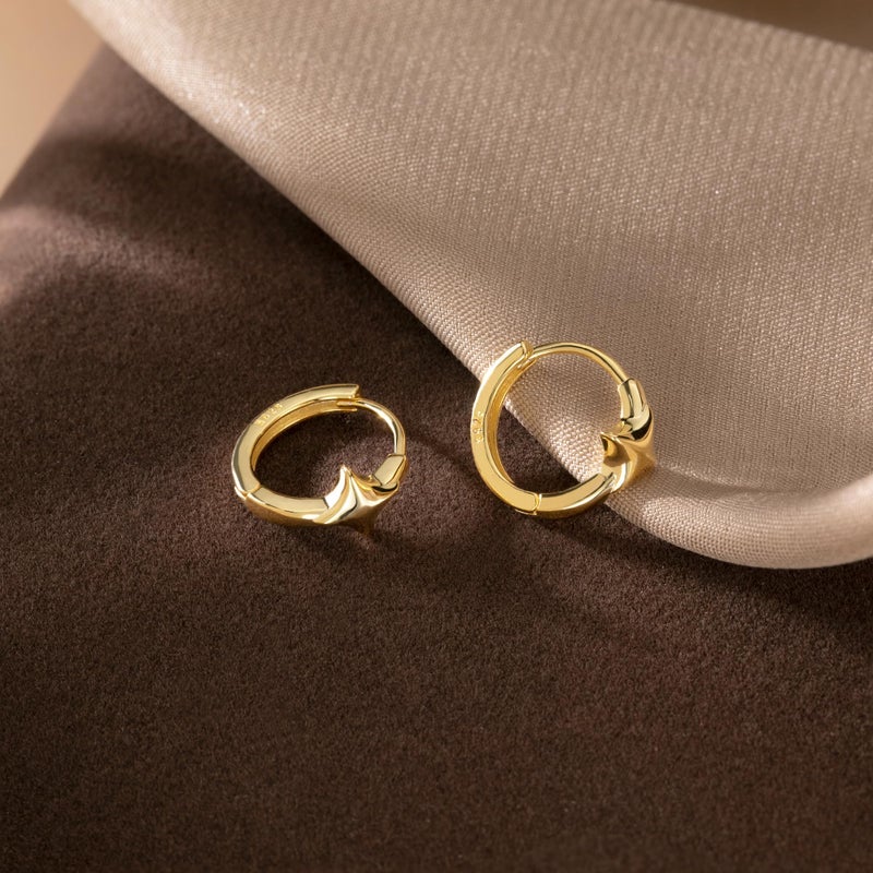 Reffeer 925 Sterling Silver Star Huggie Earrings for Women Teens Star Hoop Earrings Hypoallergenic (B-Gold) - Image 5