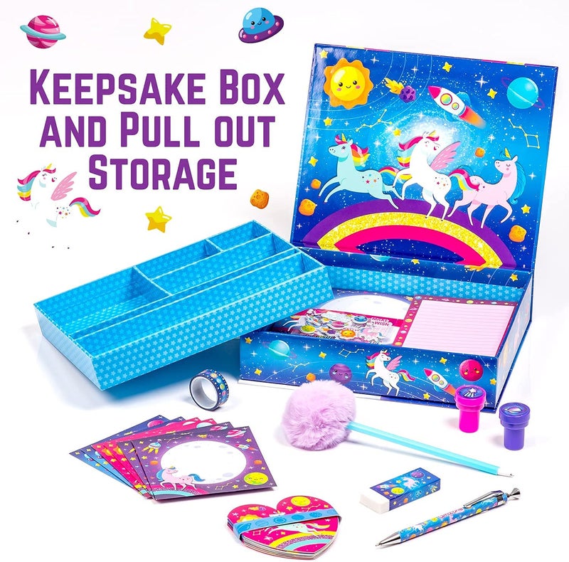 GirlZone Girls Stationery Set Unicorn Letter Writing Kit - 45-Piece, Multicolor, Letter Size - Pen Pal Kit for Kids with Stickers & Stampers - Image 2