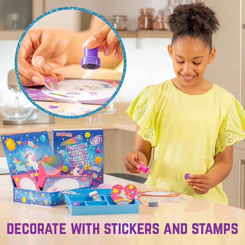 GirlZone Girls Stationery Set Unicorn Letter Writing Kit - 45-Piece, Multicolor, Letter Size - Pen Pal Kit for Kids with Stickers & Stampers - Image 4