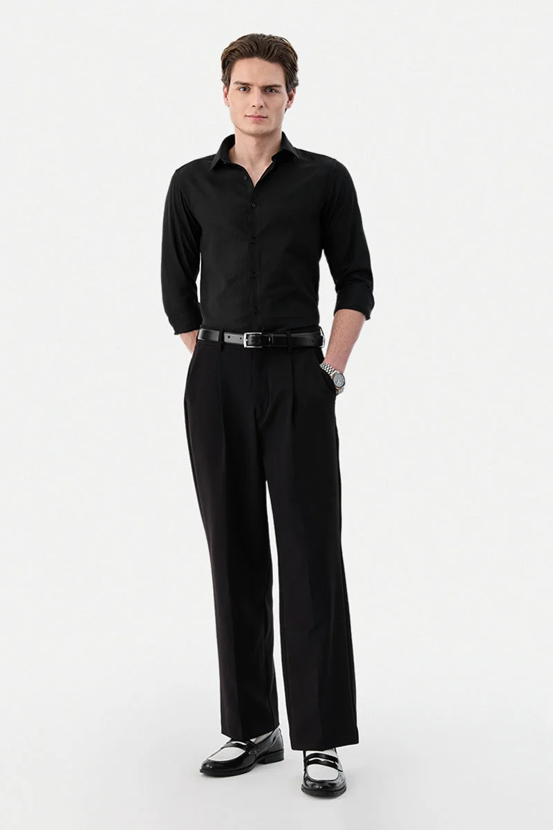 سنيتش Black Solid Long Sleeve Slim Fit Formal Luxe Shirt