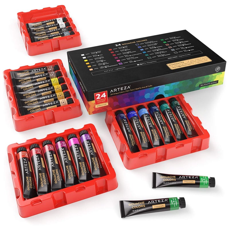 ARTEZA Gouache Paint Set of 24 12ml04 US fl oz Gouache Paint Tubes Gouache Set for Adults and Students - Image 2