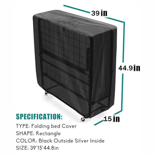 Gaderth Rollaway Bed Storage Cover Folding Bed Storage Cover With Zipper Waterproof Universal Rollaway Bed Protector Cover Heavy Duty Folding Bed Storage with Adjustable Drawstring L39x15x449 - Image 3