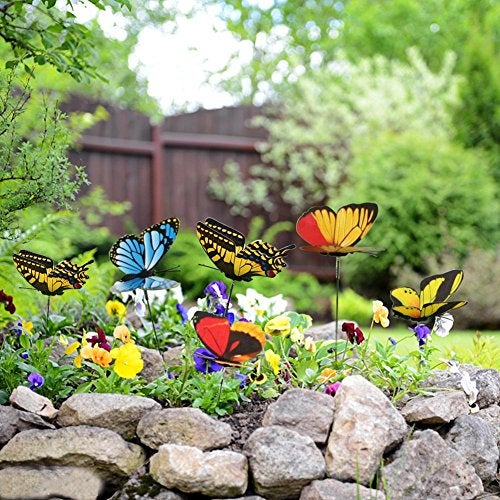 Krisah Combo of 5 pcs Butterflies Stakes,10 pcs Mushrooms & 10pcs Ladybugs Garden/Plant Décor, Multi Color, Small - Image 5