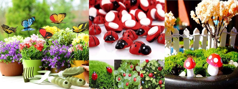 Krisah Combo of 5 pcs Butterflies Stakes,10 pcs Mushrooms & 10pcs Ladybugs Garden/Plant Décor, Multi Color, Small - Image 1