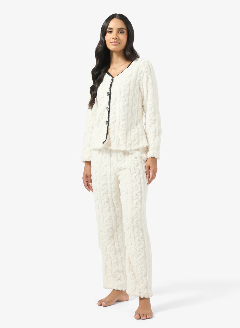 Ginger Cable Knit Button Down Top & Pant Lounge Set - Image 1