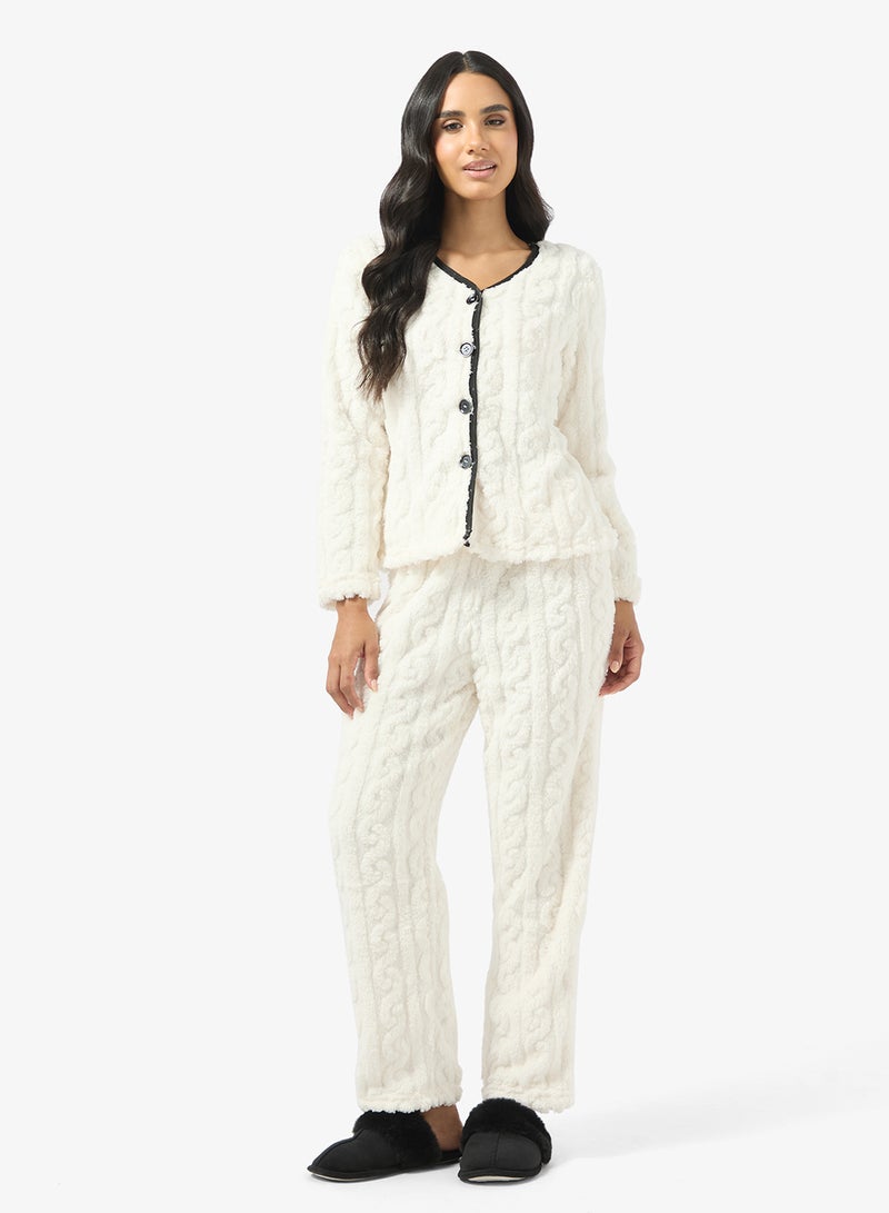 Ginger Cable Knit Button Down Top & Pant Lounge Set - Image 5