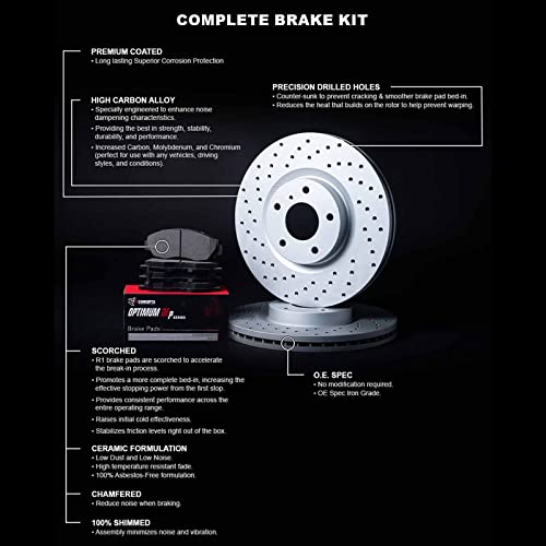 R1 Concepts Rear Brakes and Rotors Kit |Rear Brake Pads| Brake Rotors and Pads| Optimum OEp Brake Pads and Rotors|fits 2010-2017 Jaguar XF, XFR, XFR-S, XJ, XJR, XKR, XKR-S - Image 3