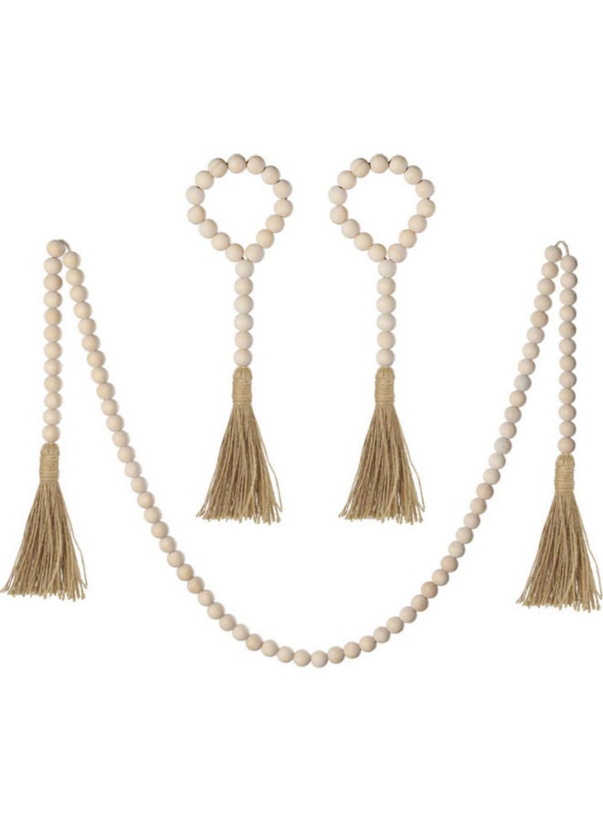 NIBEMINENT 3-Piece Set Wooden Beaded Garland with Tassel Rustic Look Beige/Brown 17.00*9.00*10.00cm  - Image 1