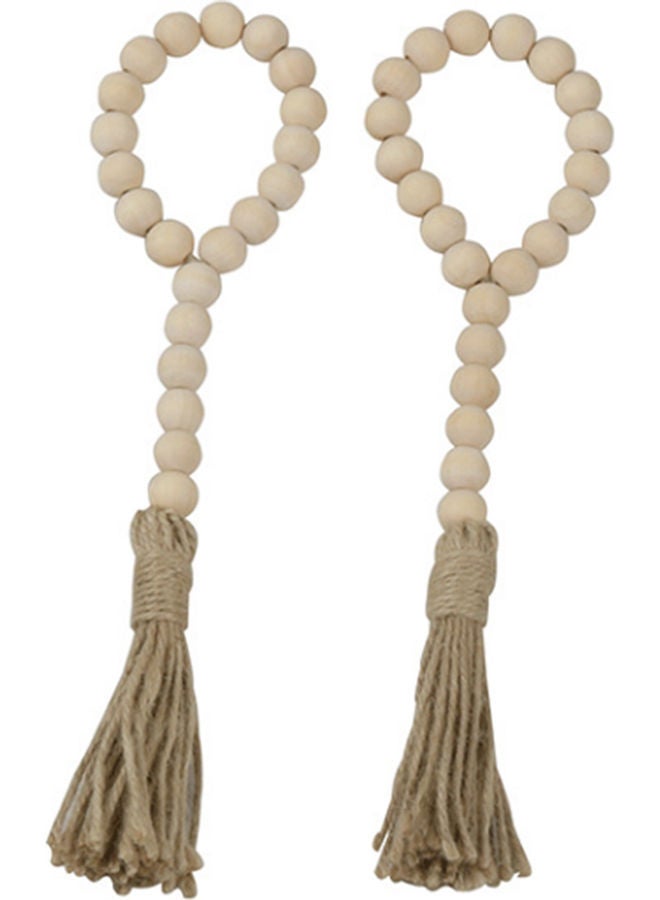 NIBEMINENT 3-Piece Set Wooden Beaded Garland with Tassel Rustic Look Beige/Brown 17.00*9.00*10.00cm  - Image 3