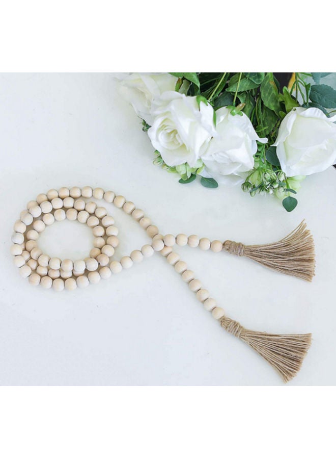 NIBEMINENT 3-Piece Set Wooden Beaded Garland with Tassel Rustic Look Beige/Brown 17.00*9.00*10.00cm  - Image 5