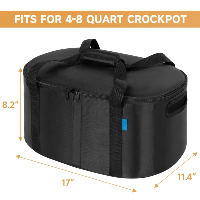 LASUK Portable Slow Cooker Travel Bag, Isulated Carrier Case Tote for 4-8 Quart Crock Carrier Compatible with Else Brands, Internal Mesh Net Holds Pot in Place, For Travel, Outdoor, Picnic, Black - Image 3