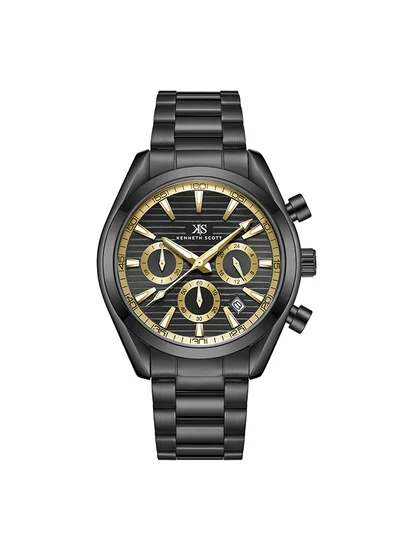 KENNETH SCOTT Men's Chrono & Multi Function Display Watch With Black Stainless Steel Strap - K23150-BBBBG