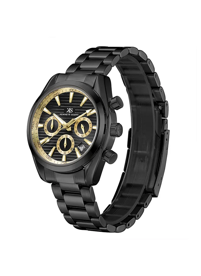 كينيث سكوت Men's Chrono & Multi Function Display Watch With Black Stainless Steel Strap - K23150-BBBBG