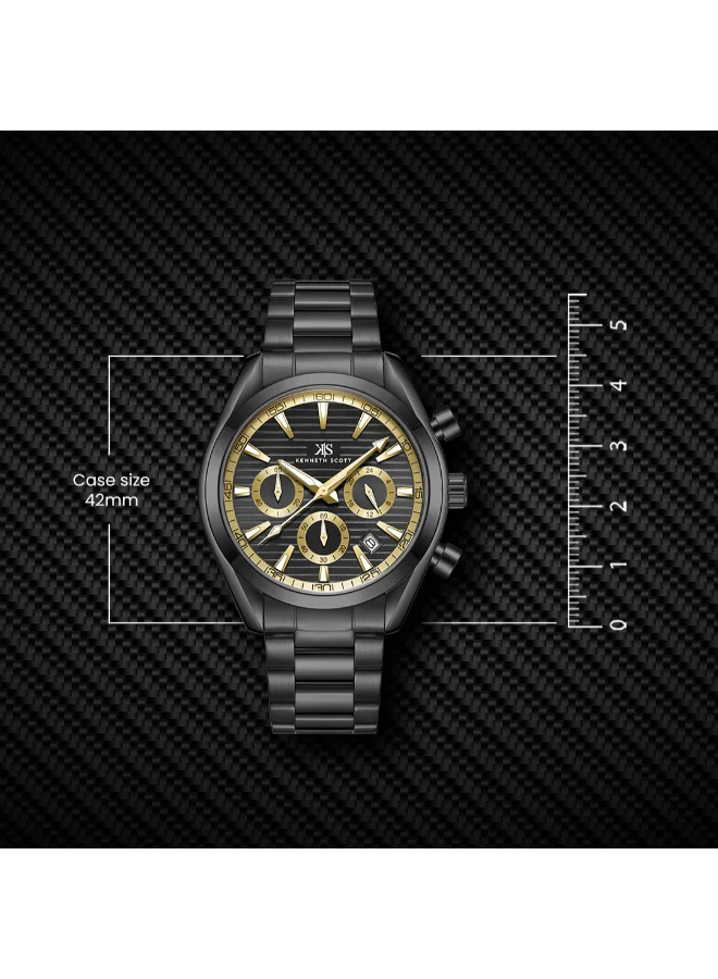 KENNETH SCOTT Men's Chrono & Multi Function Display Watch With Black Stainless Steel Strap - K23150-BBBBG