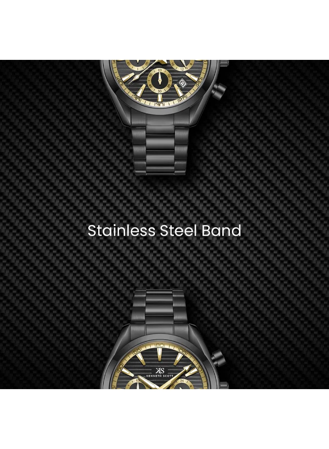 KENNETH SCOTT Men's Chrono & Multi Function Display Watch With Black Stainless Steel Strap - K23150-BBBBG