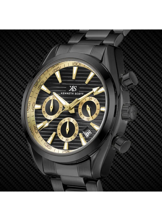 KENNETH SCOTT Men's Chrono & Multi Function Display Watch With Black Stainless Steel Strap - K23150-BBBBG