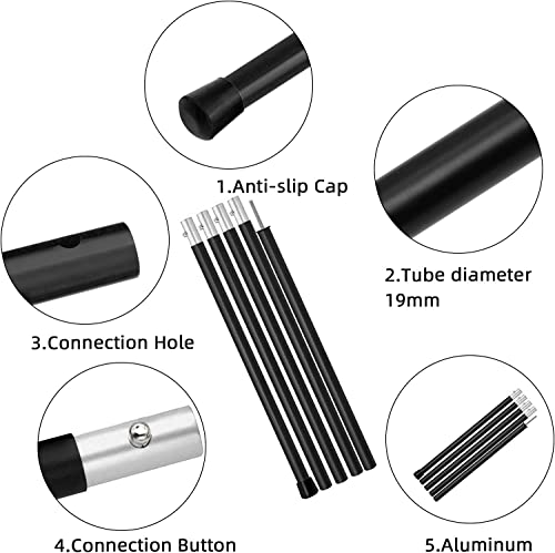 KOMCLUB Telescoping Tent Poles Tarp Poles 5-Section Adjustable Aluminum Rods for Tent Fly and Tarps Lightweight Replacement Adjustable Tent Poles for Outdoor Sport Camping 78Inch(Black) - Image 3