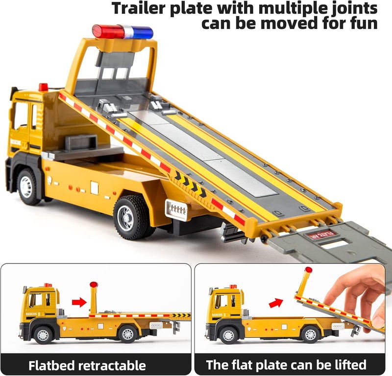 BDTCTK Friction Powered Flatbed Truck Toy with Lights and Sounds, Push and Go Construction Toy Tow Truck Great Gift for Toddlers, Boys and Girls - Image 3