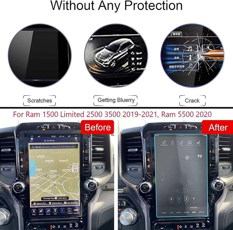 Tempered Glass Screen Protector For 2019 2021 Ram 1500 2500 3500 12 Inch Navigation Display - Image 5